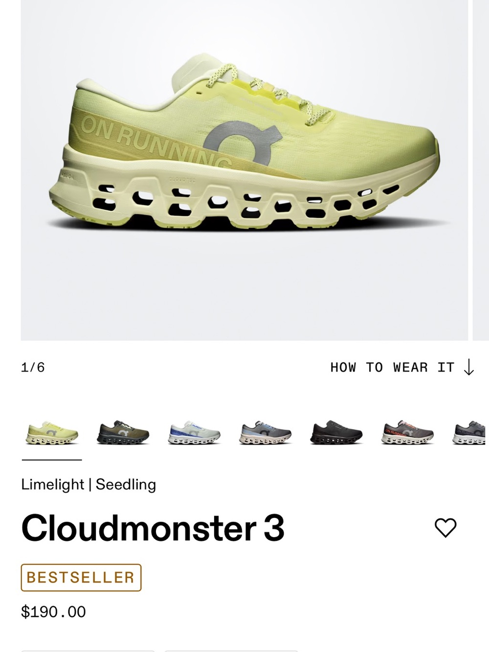 On Running Cloudmonster 3 WOMAN RUNNING Shoes - Limelight SZ 7.5 new in box !!!